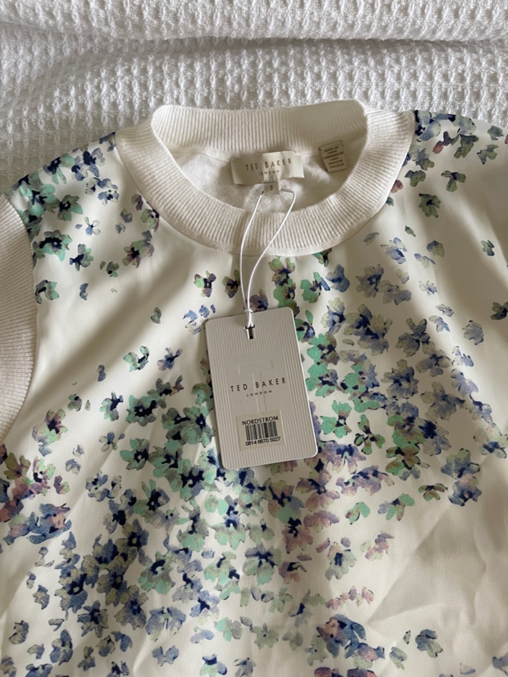 Ted Baker Cream Floral Print Shell with Blue-Green Accents